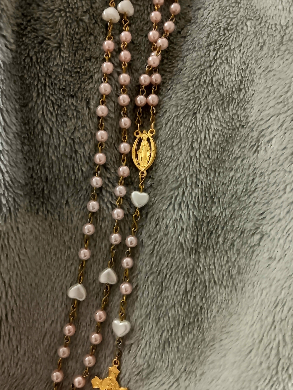 Pink Pearl Rosary with Gold Accents
